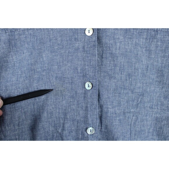 Vintage Erin London Linen Blend Button Up Shirt Size Large Blue Preppy Women - Picture 11 of 16